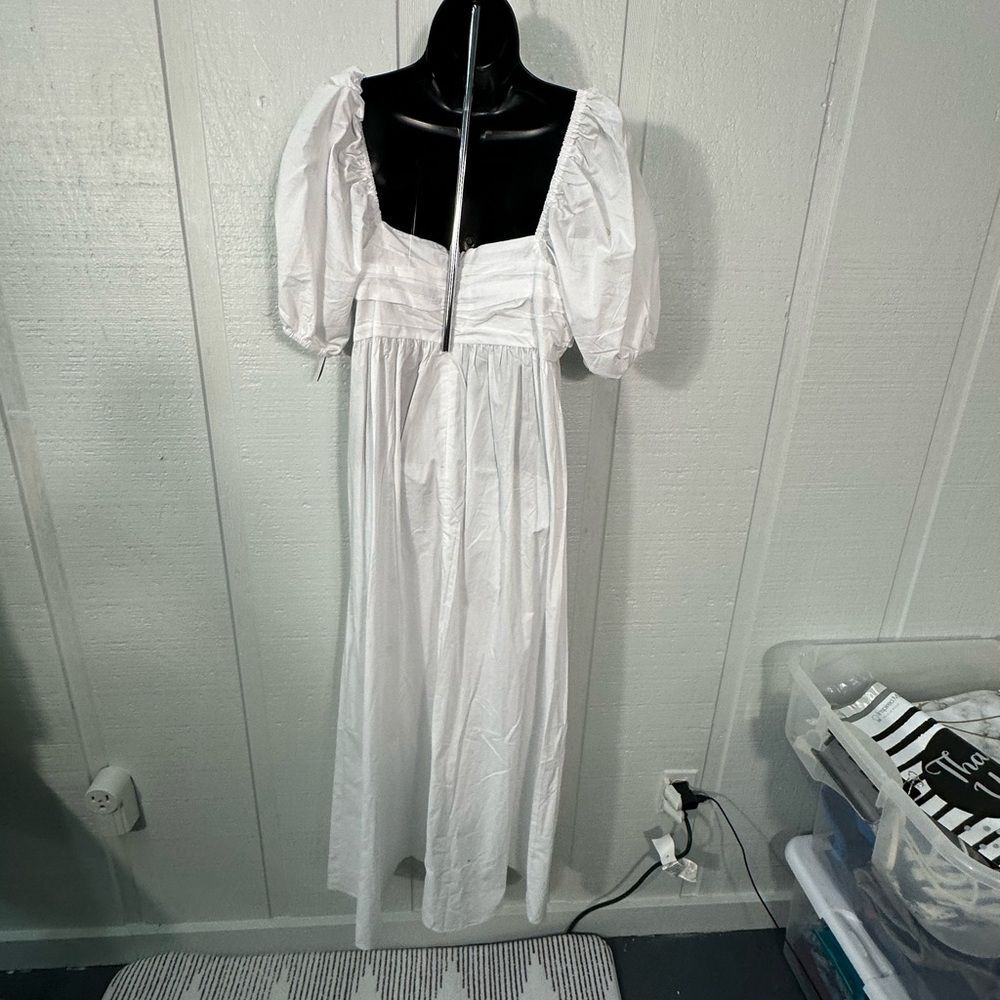 Know One Cares White Empire Cut Poplin Puff Sleeve Midi Dress Size Large NWT - Picture 7 of 14